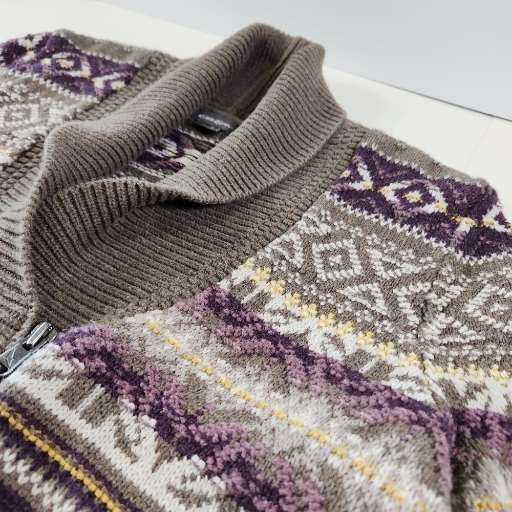 Eddie Bauer Women's Size S Full Zip Sweater Cardigan Jacket Shawl Neck Fair Isle - Picture 3 of 10
